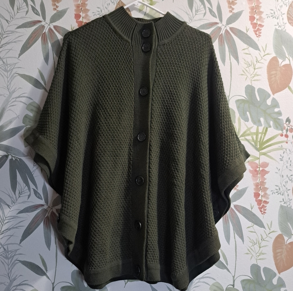 Denim&Co Dark Green Button Up Shrug Sweater